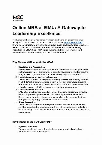 Online MBA at MMU